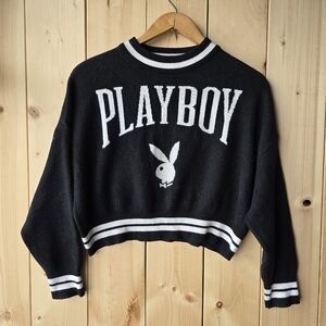 Playboy X Missguided Cropped Black White Crewneck Sweater Womens XS